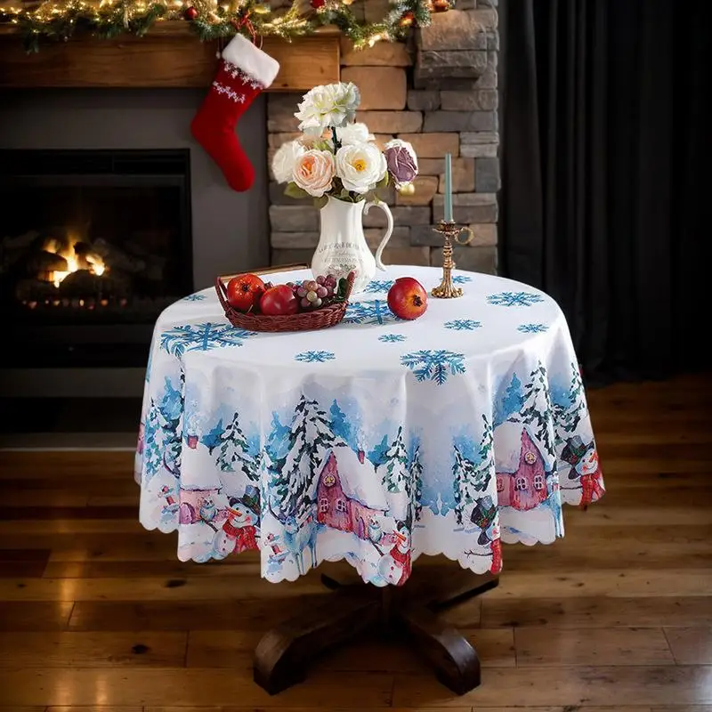 

Round Christmas Tablecloth 60 Inches Snowflake Christmas Table Cloths Reusable Snowman Christmas Decorations Holiday Tablecloth