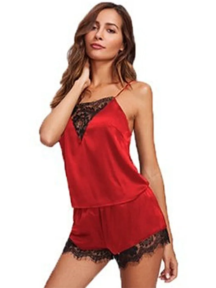 Robe de nuit à bretelles spaghetti avec col en V, vêtements de nuit, lingerie d\'été
