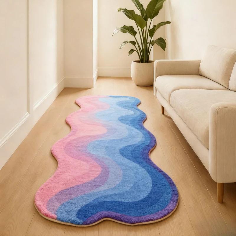 Thick Bedside Floor Mat Home Fluffy Soft Rug Irregular Shape Rugs for Bedroom Dopamine Color Living Room Decoration Plush Carpet