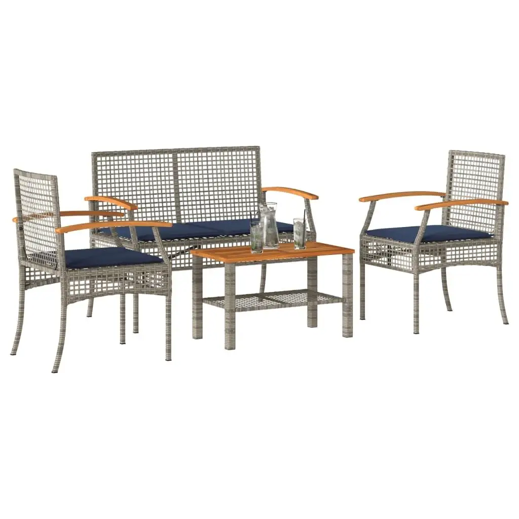 Set da giardino da 4 pezzi in polyrattan grigio con cuscini - Mobili da esterno per comfort e stile