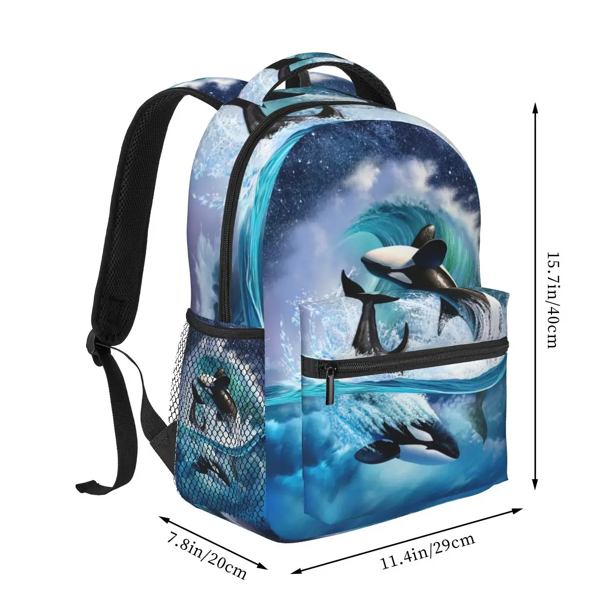 Imagem -02 - Orca Onda Dolphin Mochila para Meninas Meninos Viagem Mochila Mochilas para Adolescente Escola Bolsa