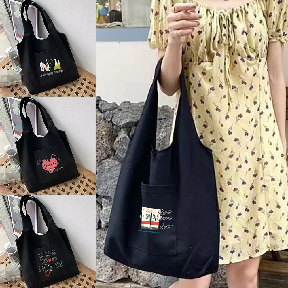 

Women's Shopper Shopping Bags Shoulder Vest Bag Nurse Series Cotton Canvas Grocery Eco Handbags Reusable Commuter Tote Bag