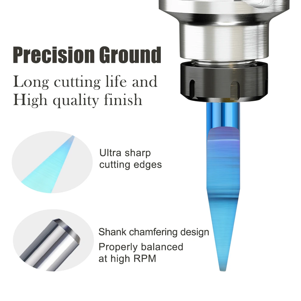 XCAN PCB Engraving Bit 10-90D V Shape Tip End Mill Tungsten Carbide PCB 3D Milling Cutter Nano Blue Coated CNC Router Bit