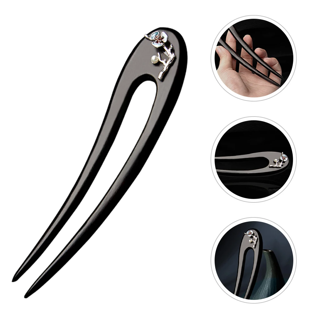 

U Shape Wooden Fork Black Sandalwood Hairpin For Long Thick Hair Elegant Hair Sticks Women Party Wedding