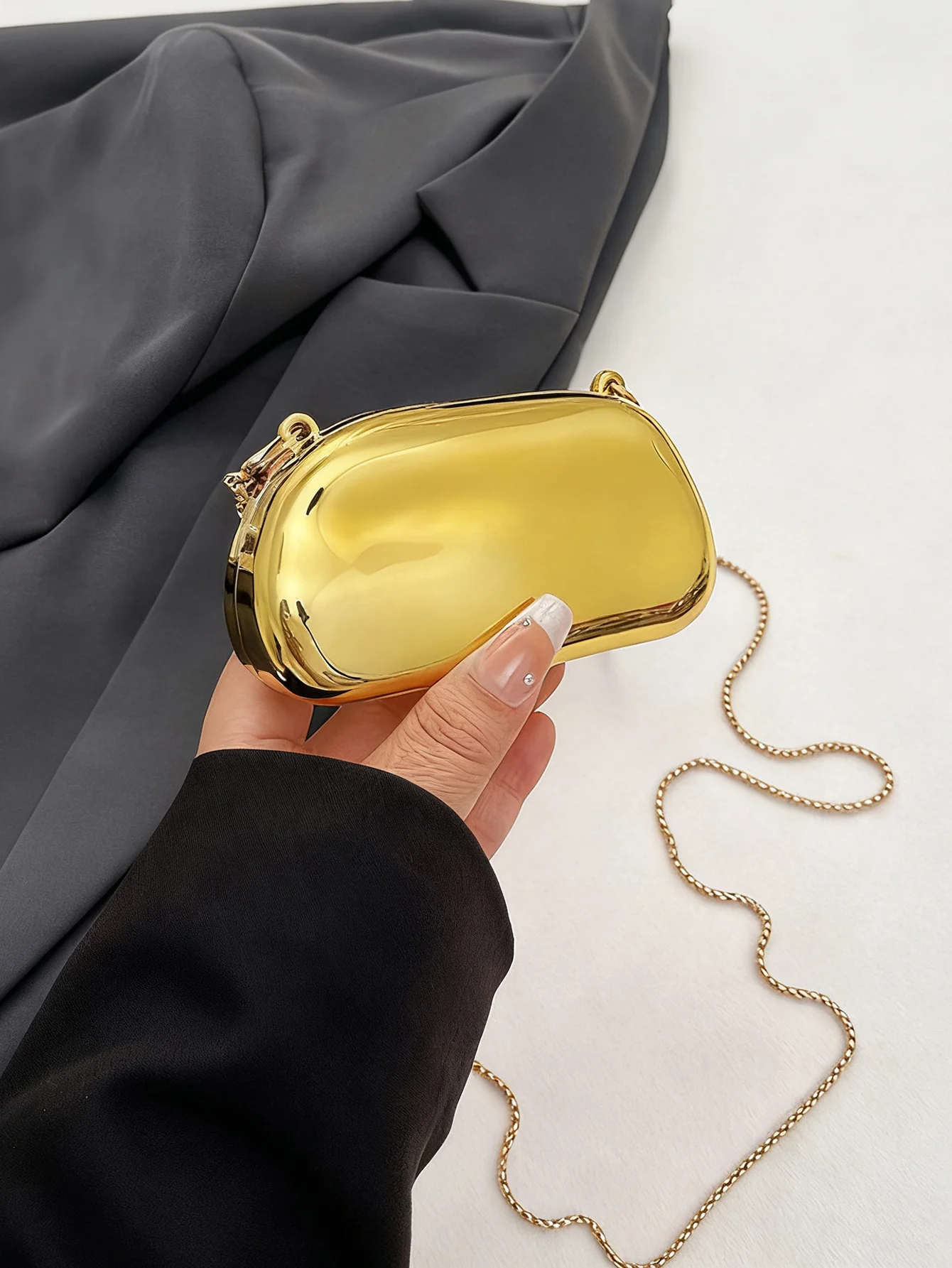 Mini Version Fashion Gold Metal Closure Box-Shaped Clutch Bag Women's Evening Wedding Party Chain Crossbody Bag Shoulder Bag