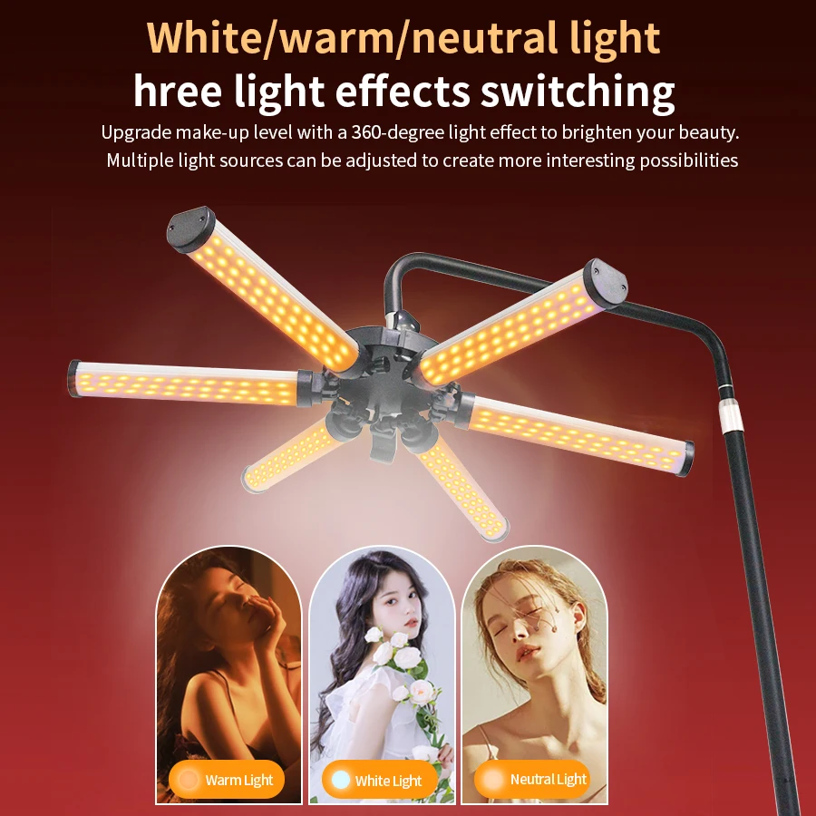 Professional Audio Video Photography Studio Lighting Floor Six Arms LED Lamp Fill Light