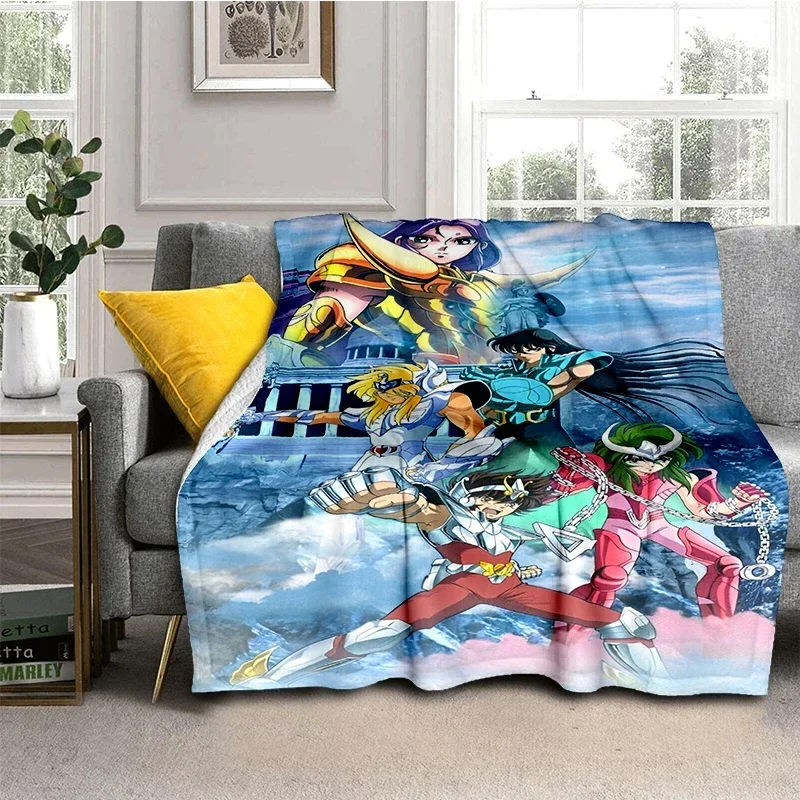 Anime Saint Seiya Glod Pattern Throws Blanket Kids Super Soft Blanket for Travel Bedding Couch Sofa Bed Blanket Birthday Gift