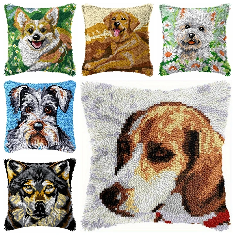 

Dog Series Latch Hook Rug Kits Animals 3D Segment Embroidery Pillow Wool Cross Stitch Carpet Embroidery DIY Pillow knooppakket