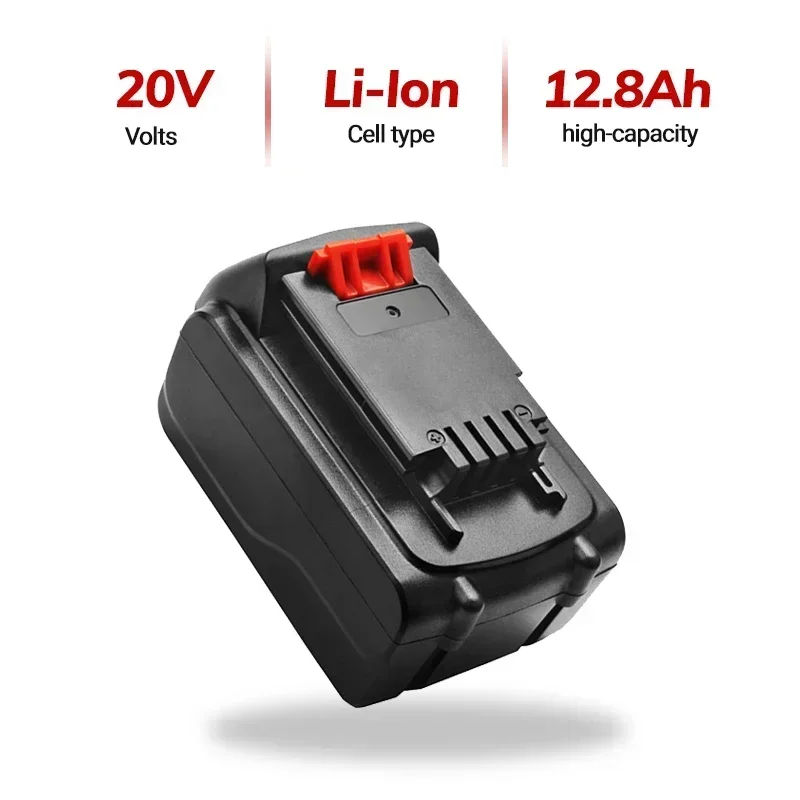 

100% High Quality 18V/20V 12.8Ah Li-ion Rechargeable Battery for BLACK&DECKER LB20 LBX20 LBXR20 Power Tool Replacement Battery