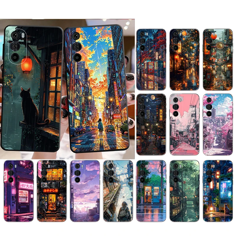 

Japan Anime Street View Landscape Phone Case For Motorola Edge 60 50 40 Pro 60 50 40 30 Ultra Neo Fusion Moto G Play G Stylus G
