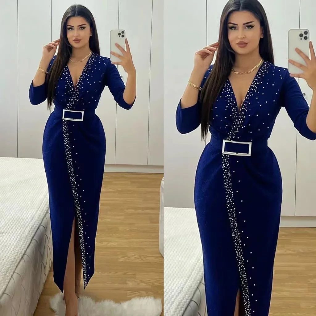 Classical Evening Dresses فساتين للحفلات الراقصة Sexy V Neck Prom Dresses Hot Drill Side Slit Party Dresses Formal Party Gown