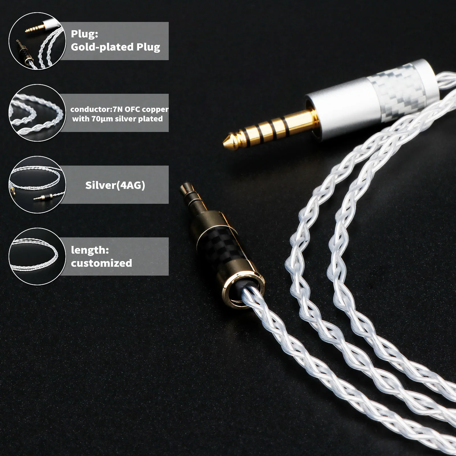 

4AG 7N OCC Silver Plating Audio cable HIFI 4.4mm Balanced to 3.5mm 4.4 to 3.5 Aux Upgrade Cable For WM1A/1Z PHA-1A/2A Z1R