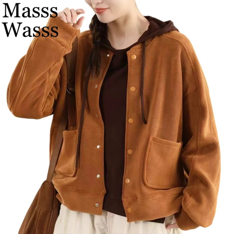 

Mass Wass, европейские зимние модные пальто, женские повседневные свободные теплые куртки, 2025 г., женская классическая винтажная однотонная утепленная верхняя одежда
