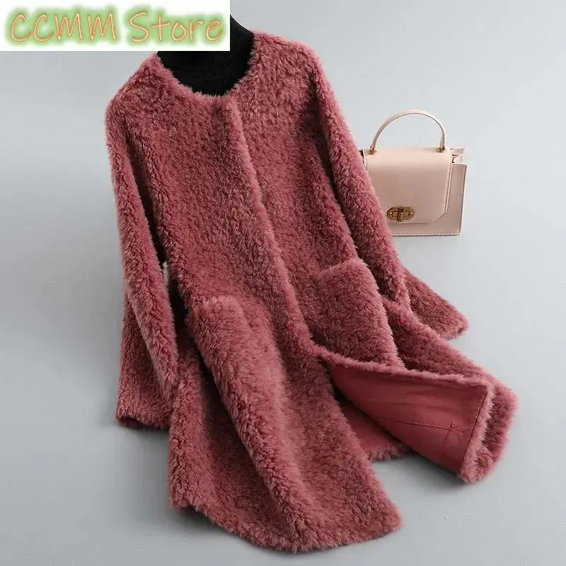 Korean New Winter Women Granule Sheep Scissors Plush Fur Grass Coat Cardigan Loose Mid length Imitation Lamb Hair Coat