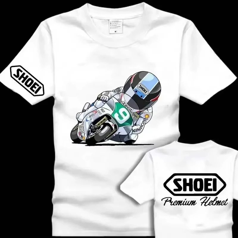 2026 Graphic T Shirt Front Back Double Print Motorcycle Racing Pattern Tee Casual Crew Neck Short Sleeve Biker Street Tops