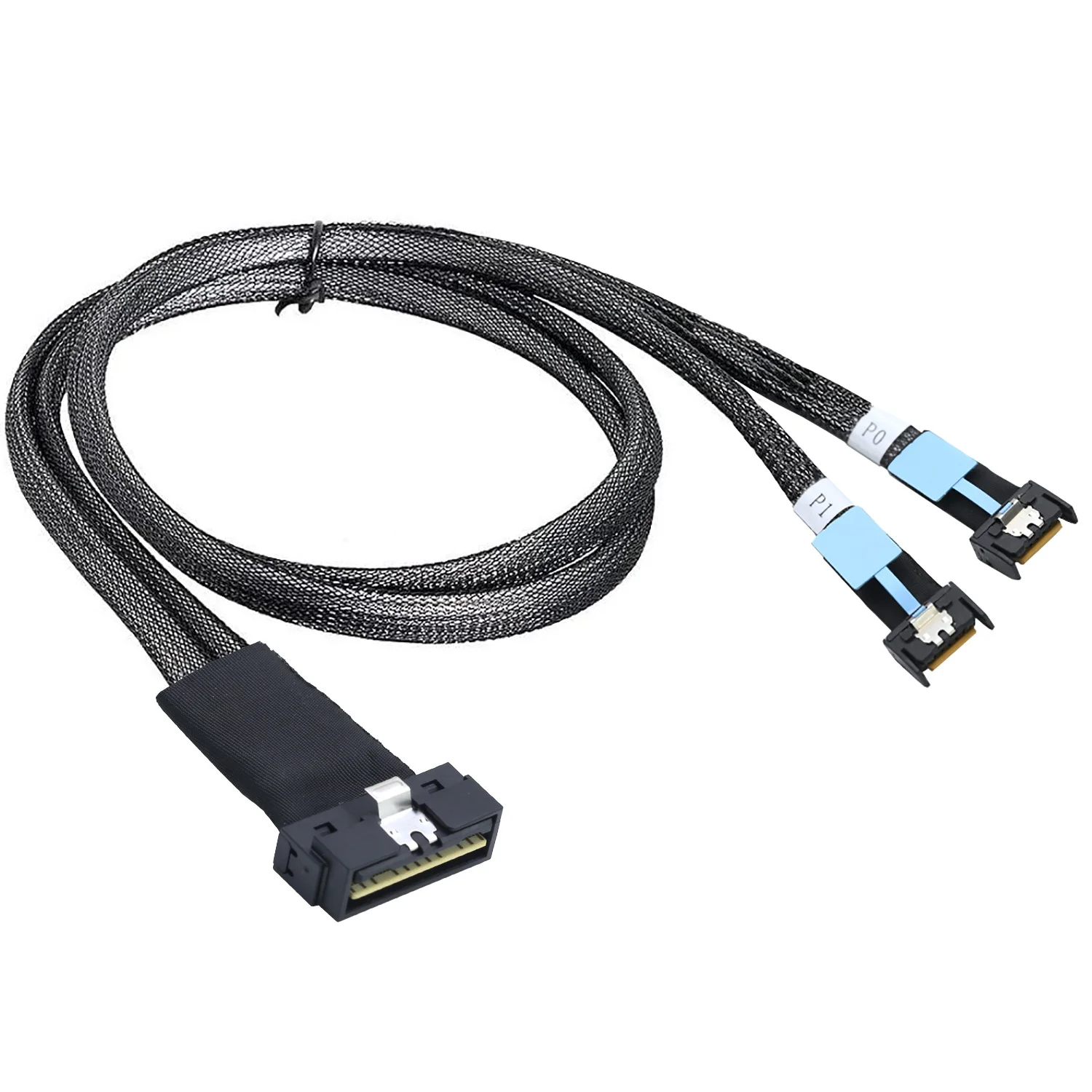 Slimline SAS SFF-8654 8I to Dual MCIO 4I Server Cable with Anti-Misplug Full Cover Design, 16G High-Speed Copper Wire Harness