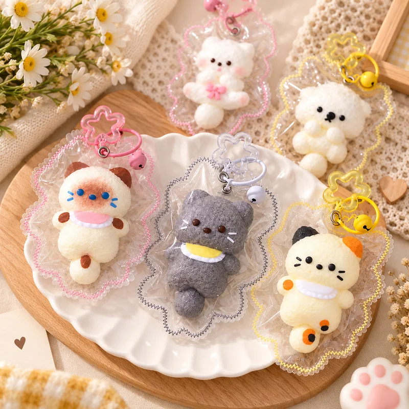 Fluffy Siamese Cat Calico Cat Squishy Squeeze Toys Food Grade Silicone Slow Rebound Stress Relief Keychain Pendant For Adults