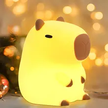 Capivara bonito luz noturna de silicone das crianças presente usb recarregável animal toque cabeceira lâmpada sono decoração