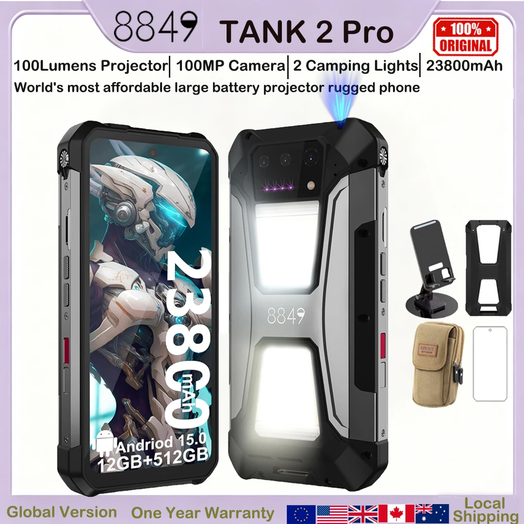 8849 Tank 2 PRO Unihertz Projector Rugged Smartphone 100 Lumen Android15 23800mAh 120W 512GB 100MP Camera Night Vision IP68 2026