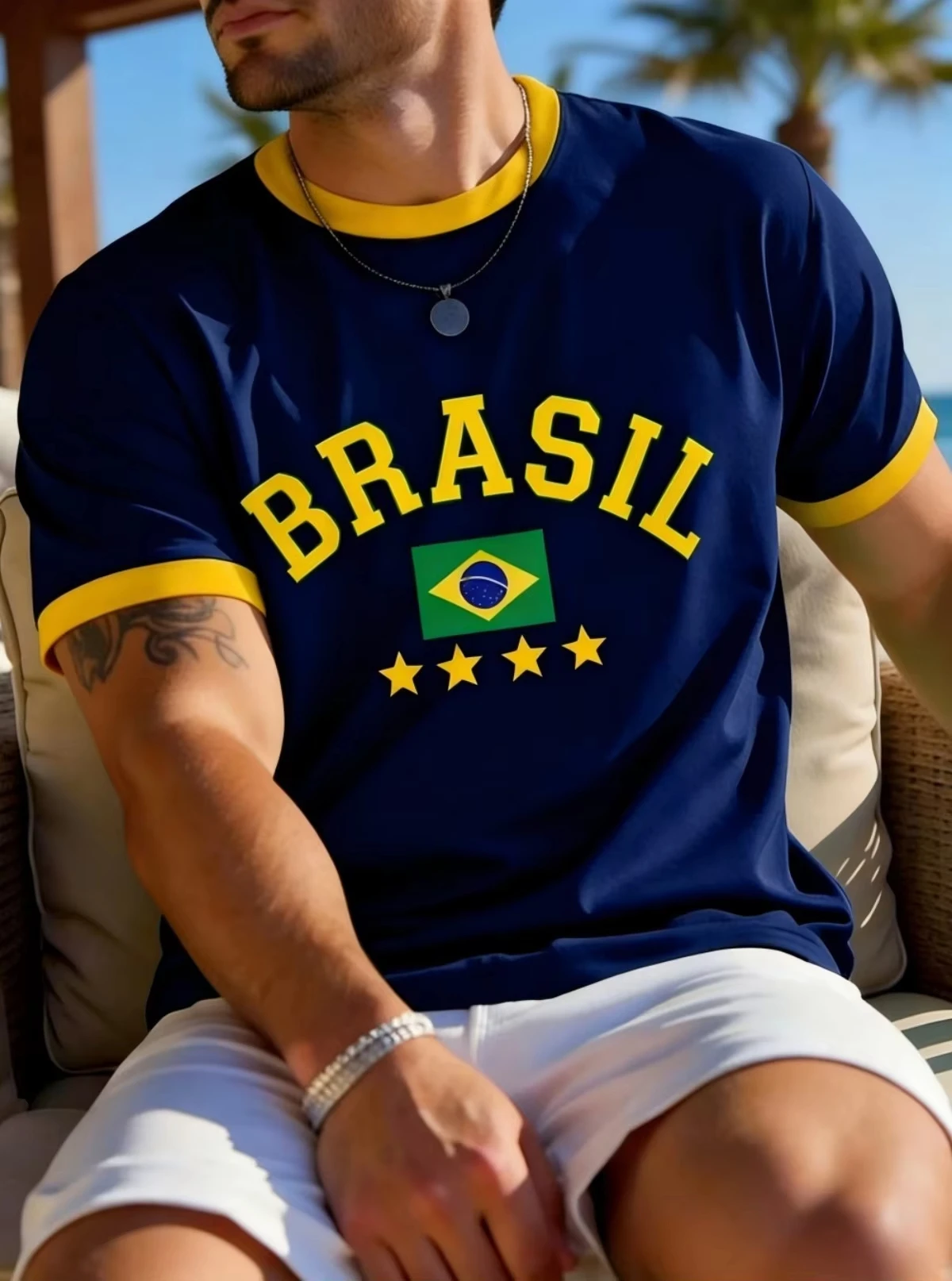 2026 Men Fashion Yellow‑Green Brasil Print Sport T‑shirt, Quick Dry Breathable Athletic Tee for Football Match Daily Casual Wear