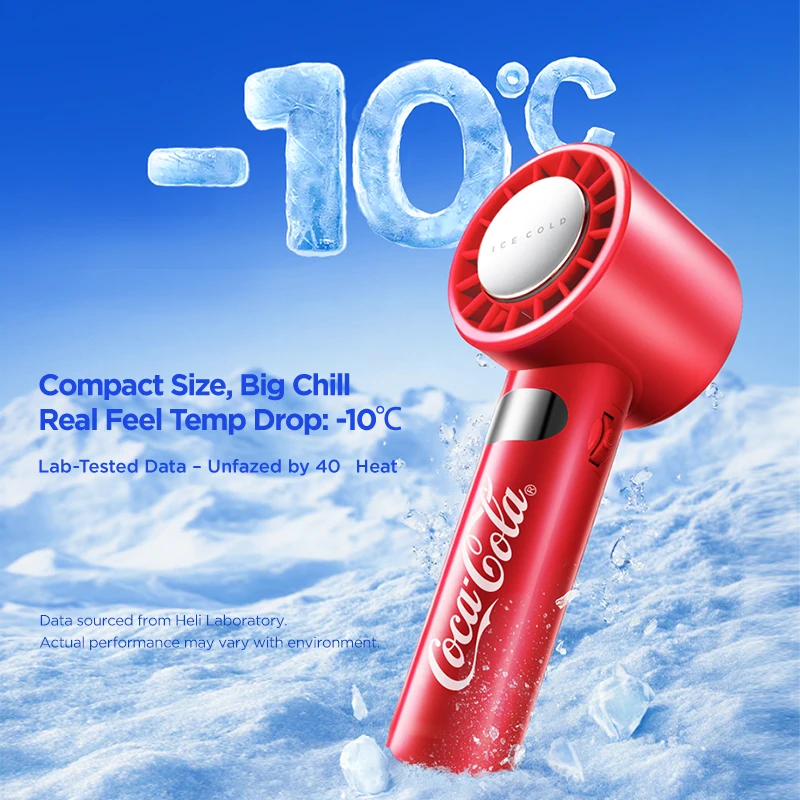 

Coca Cola Ice Sensation Cold Fan Handheld Fans USB Rechargeable Portable 100 Speeds Cold Fan Outdoor Handheld Cooling Fan