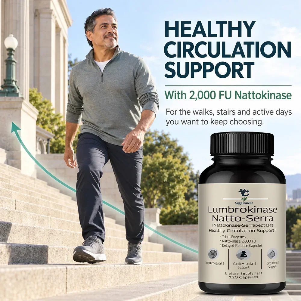 Nattokinase Serrapeptase Supplement, Support Circulation, Energy, Inflammation Relief & Overall Body Health for Adults