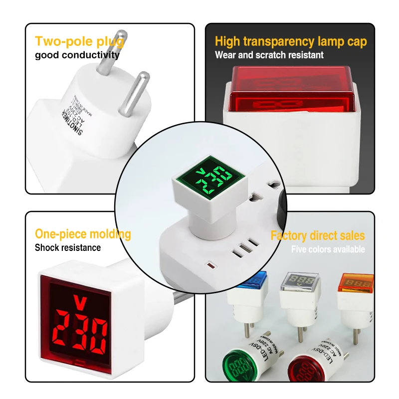 AC 50V-500V Square Voltmeter Digital Voltage Tester Monitor EU Plug LED Display Voltmeter Indicator Light Electrical Instruments