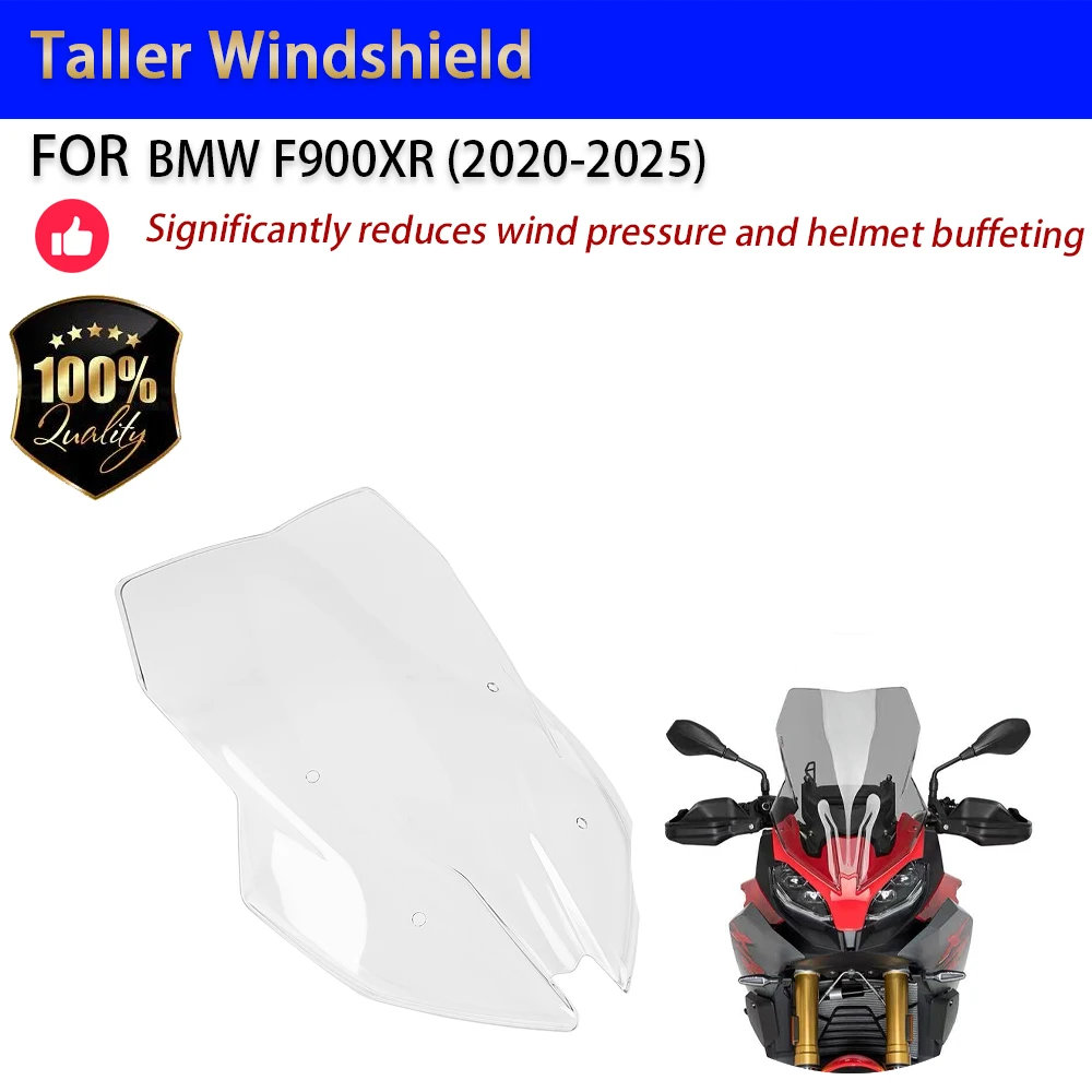 For BMW F900XR Taller Windshield 5mm Thick Touring Anti Buffeting 2020-2025 No-Drill Accesorios Moto