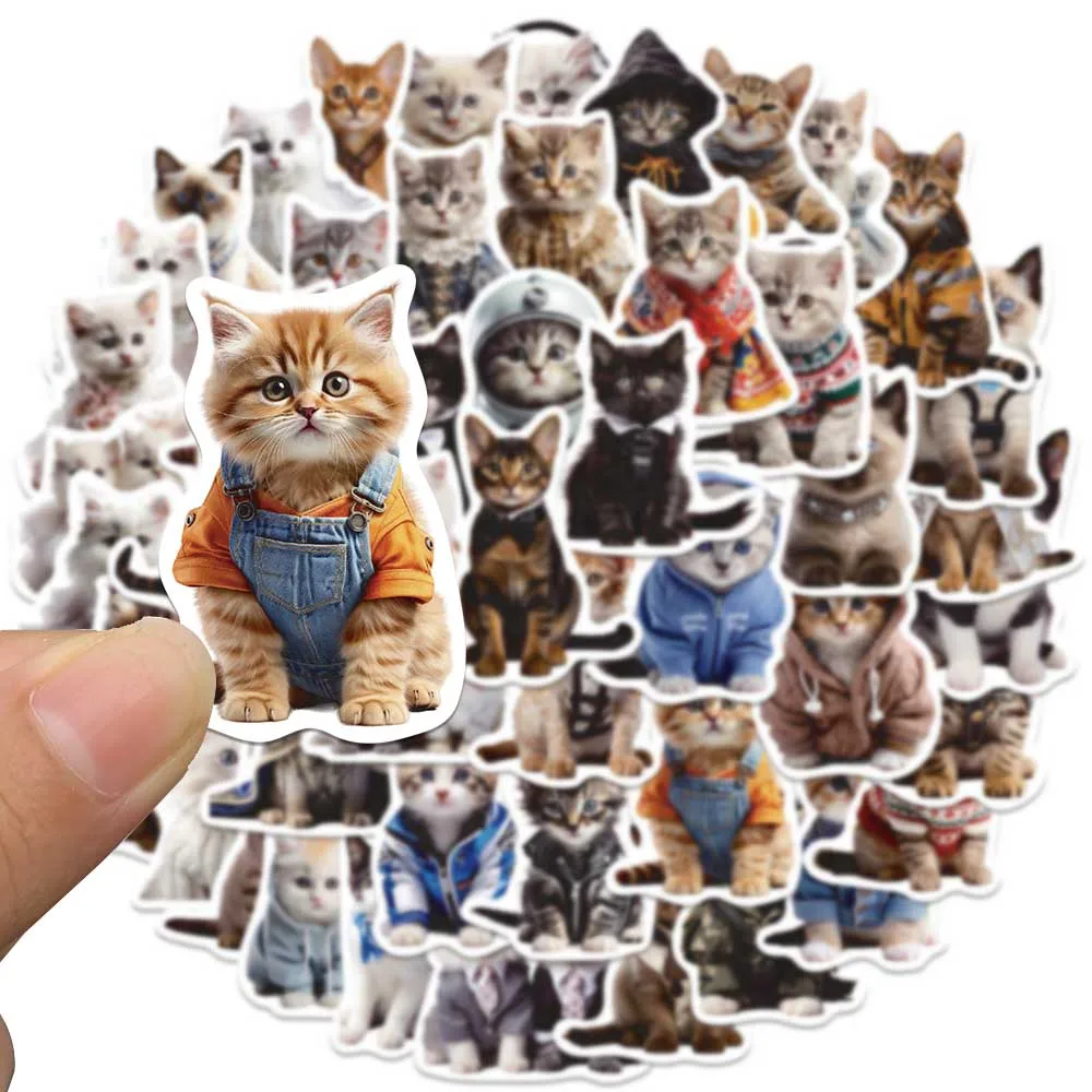 50PCS Cute 3D Cat Kitty in Suit Kawaii DIY Stickers Waterproof Skateboard Laptop Phone Diary Car Vinyl PVC Decoration Stickers