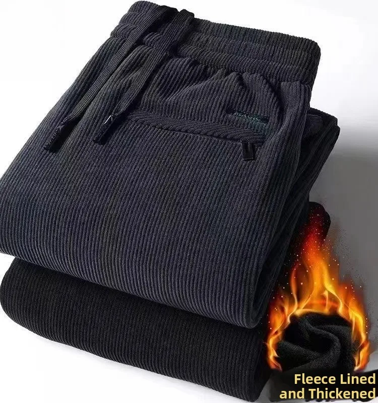 

Men's Faion Thiened Fce Lined Corduroy Casual Pants Winter Straight Leg Long Trousers Comfortable Street Sle Workwear