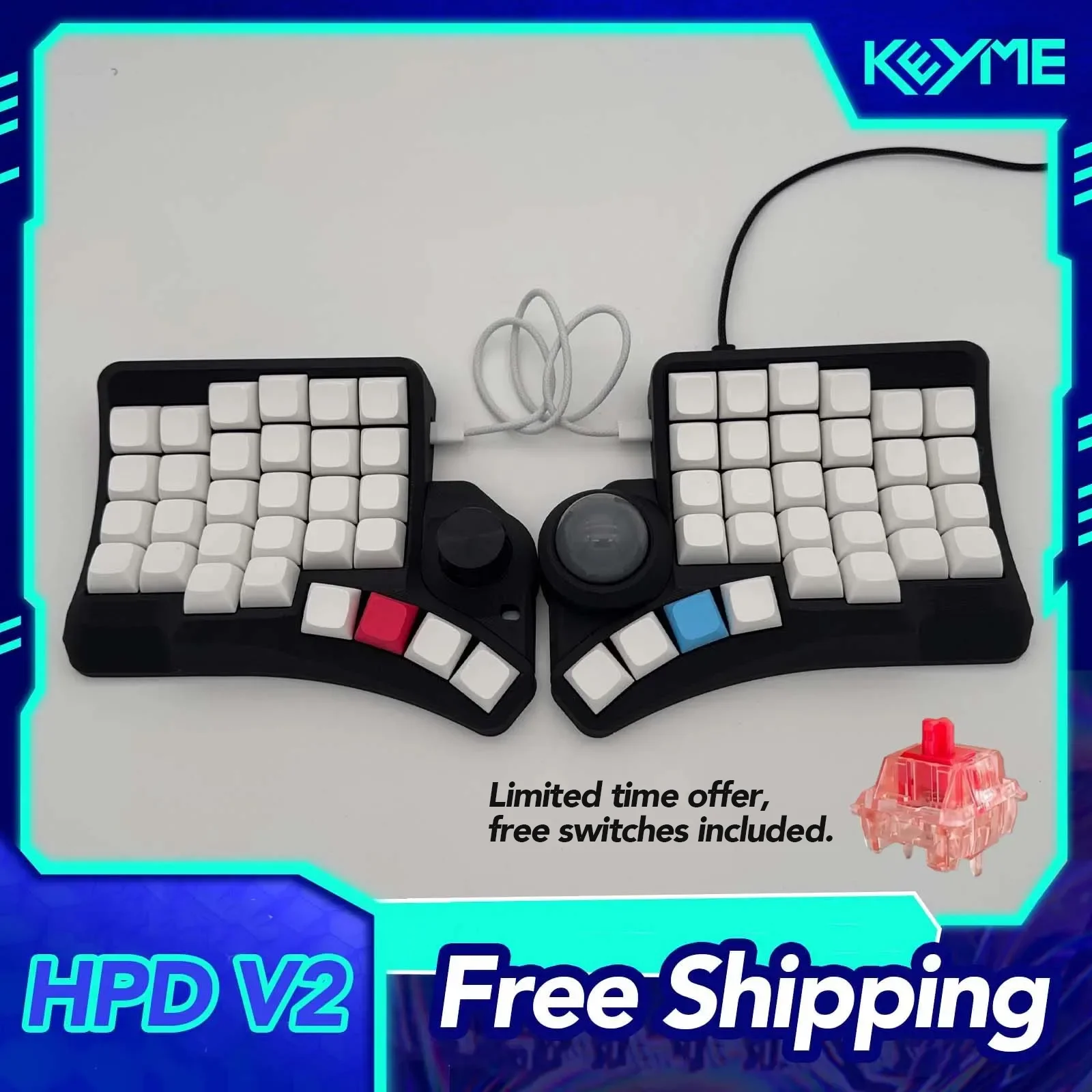 Ergohaven High Plains Drifter HPD V2 Ergonomic Curved Split Mechanical Keyboards  Kit Wired With Trackball Hotswap Support VIAL