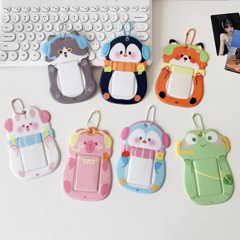 

Cute Animal Card Holder Keychain Cartoon Headphones Animal Series Keyrings For 3 Inch Photo Holder Display Kawaii Photo Keyrings