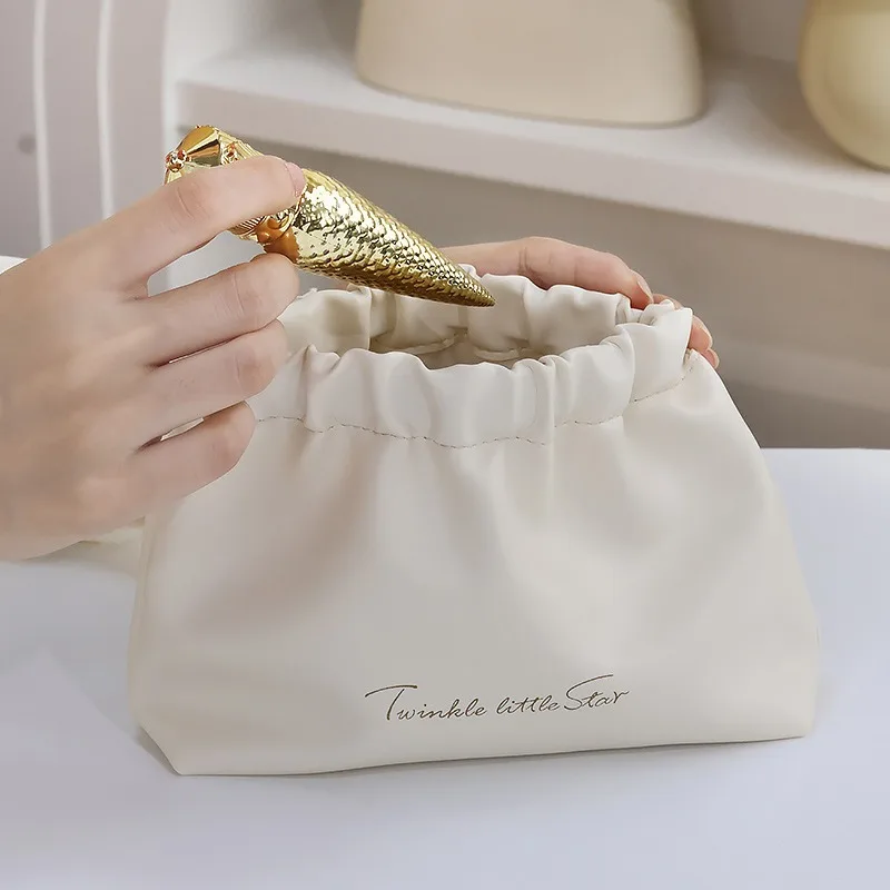 1PC Waterproof Ruched Cosmetic Bag, Makeup Bag For Purse, Coin Purse Self-closing Travel Lipstick Cosmetic Storage Bag For Women
