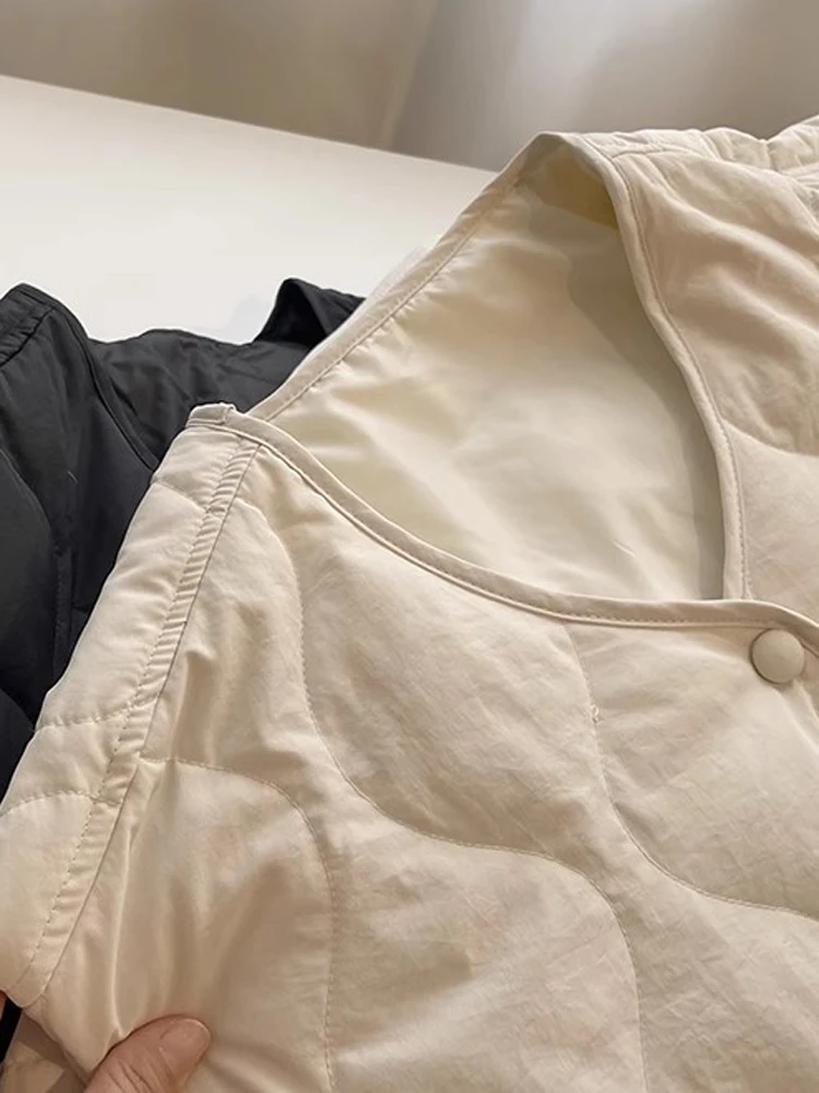 2023 Winter New Plaid Cotton Jacket Coat For Women's Quality Korean Fashion Loose Small Fragrant O-Neck Warm Solid color Mid Top