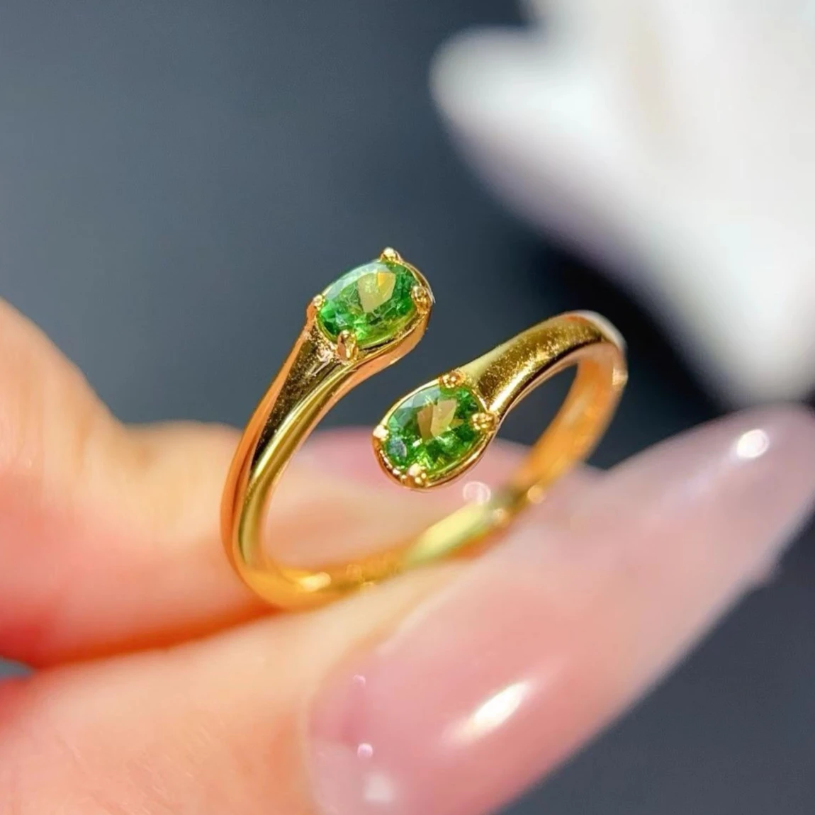 

925 Sterling Silver Natural Tsavorite Ring Certified Fine Tsavorite Jewelry Gold Plated Open Bypass Gemstone Ring