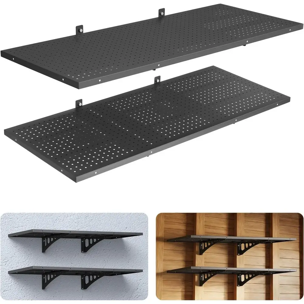 

2-Tier Heavy Duty Wall Garage Shelving, 1.64 x 4 t Steel Wall Mounted Shelving Unit, 19.68 x 48 Inch Per Shel loating Storage Me