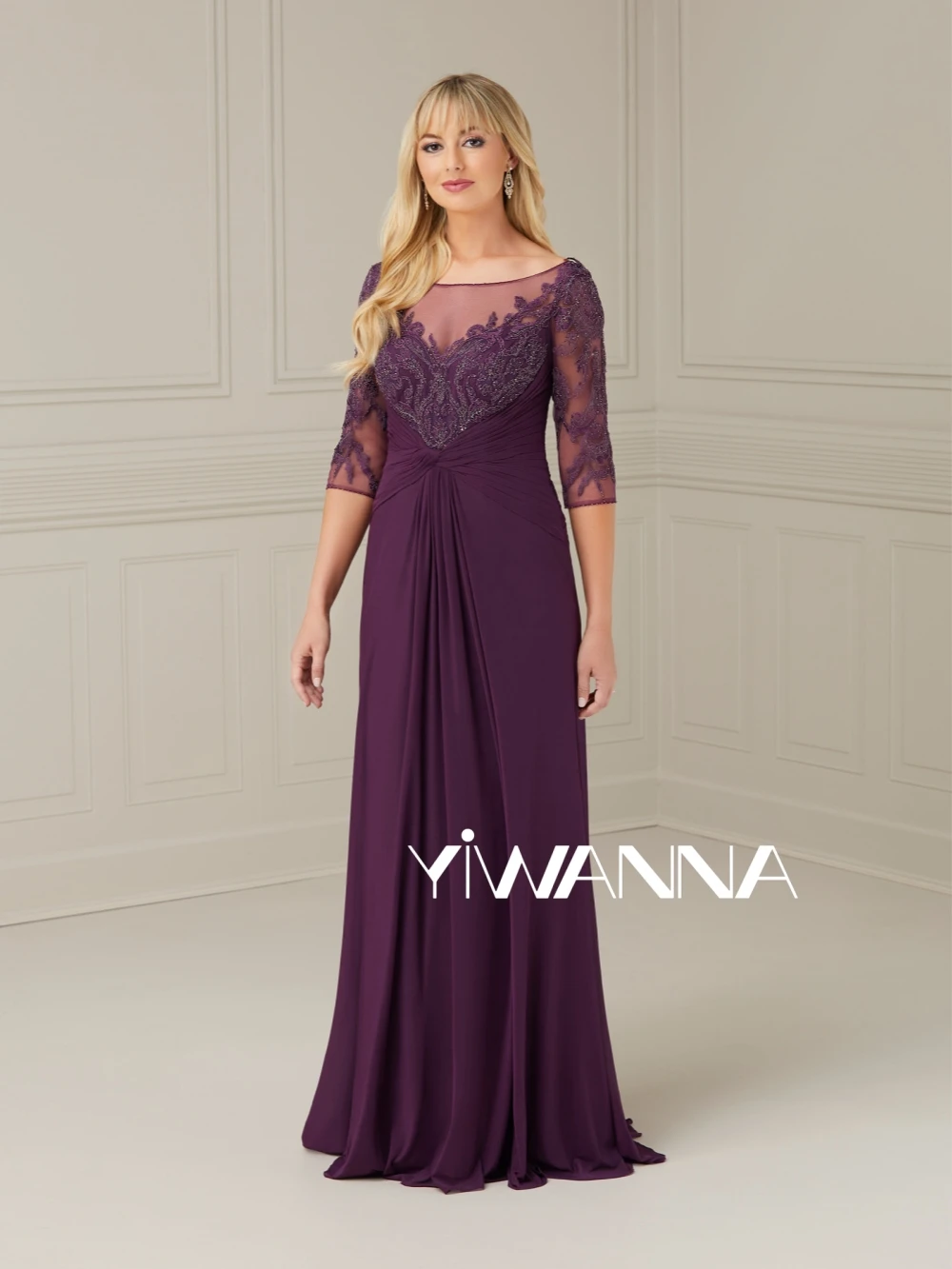 Robe mère de la mariée en mousseline de soie, simple, manches 3/4, pour mariage, classique, dentelle, appliques, robe de Rh, gracieuse, longue, robe de soirée