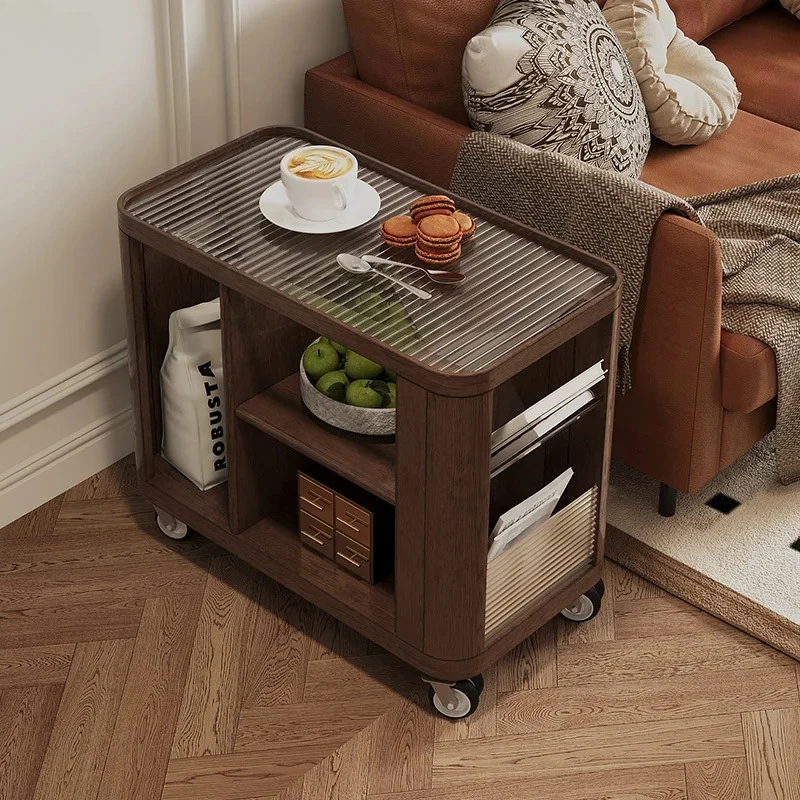 solid wood trolley side few glass sofa side few movable small coffee table bedside