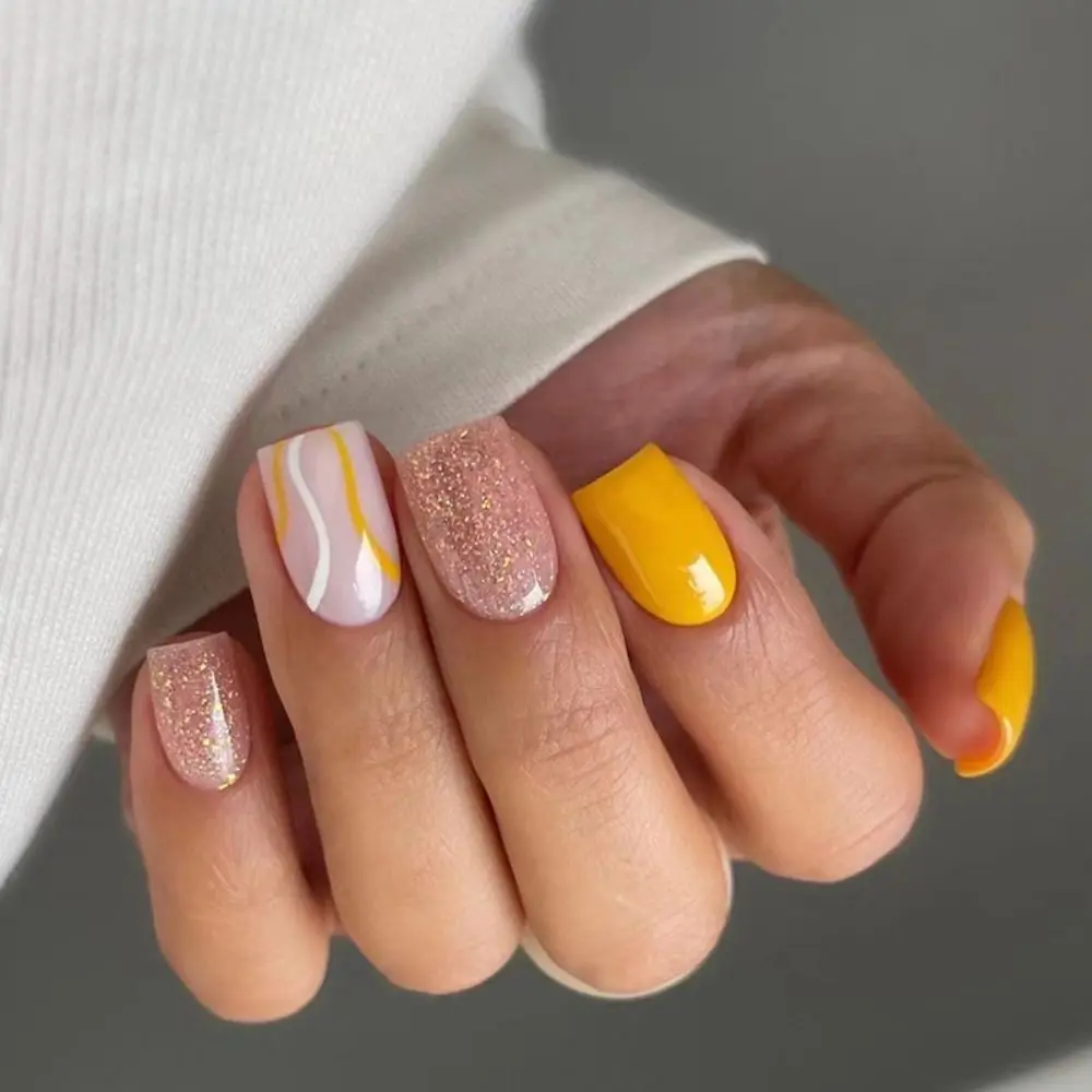 

New Long Square False Nails Pink White Orange Full Cover Press on Nails Detachable French Fake Nials DIY