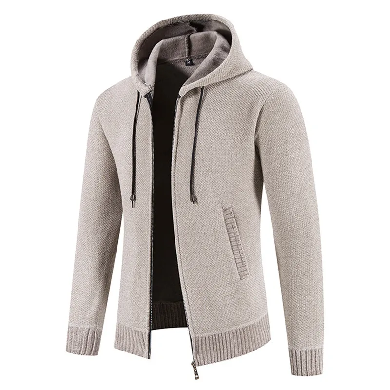 Winter Hooded Cardigan Men Zipper Sweatercoat Thick Warm Solid Knitted Sweater Cardigan Coat Men Hooded Causal Knit Outerwear