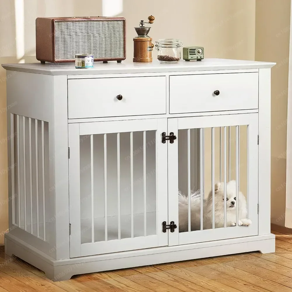 Dog Crate Furniture with Drawers Wooden Dog Kennel Furniture for Large Breed End Table Wood Dog House for Indoor use