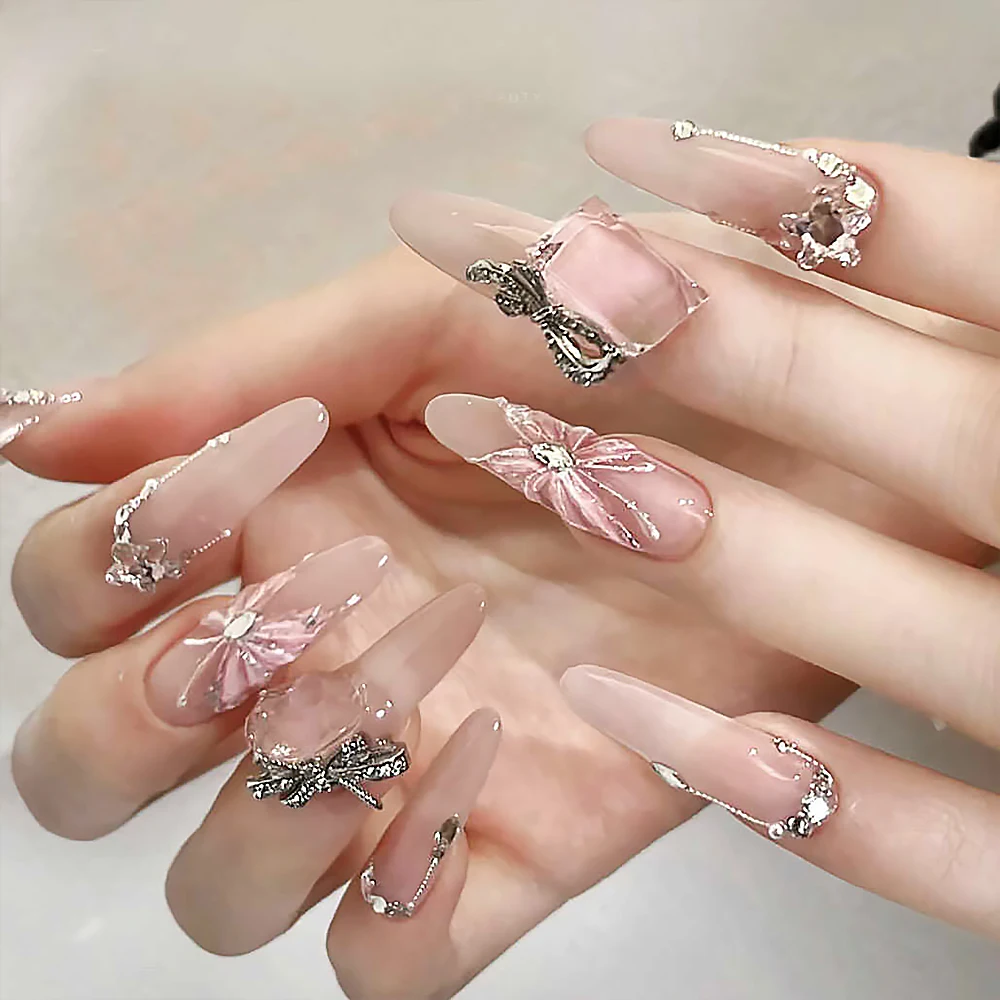 New Cool Y2K Ice Crystal Butterfly Wearing Nail Heavy Industry Light Luxury Wearing Nail Art Advanced Glitter Detachable Nail