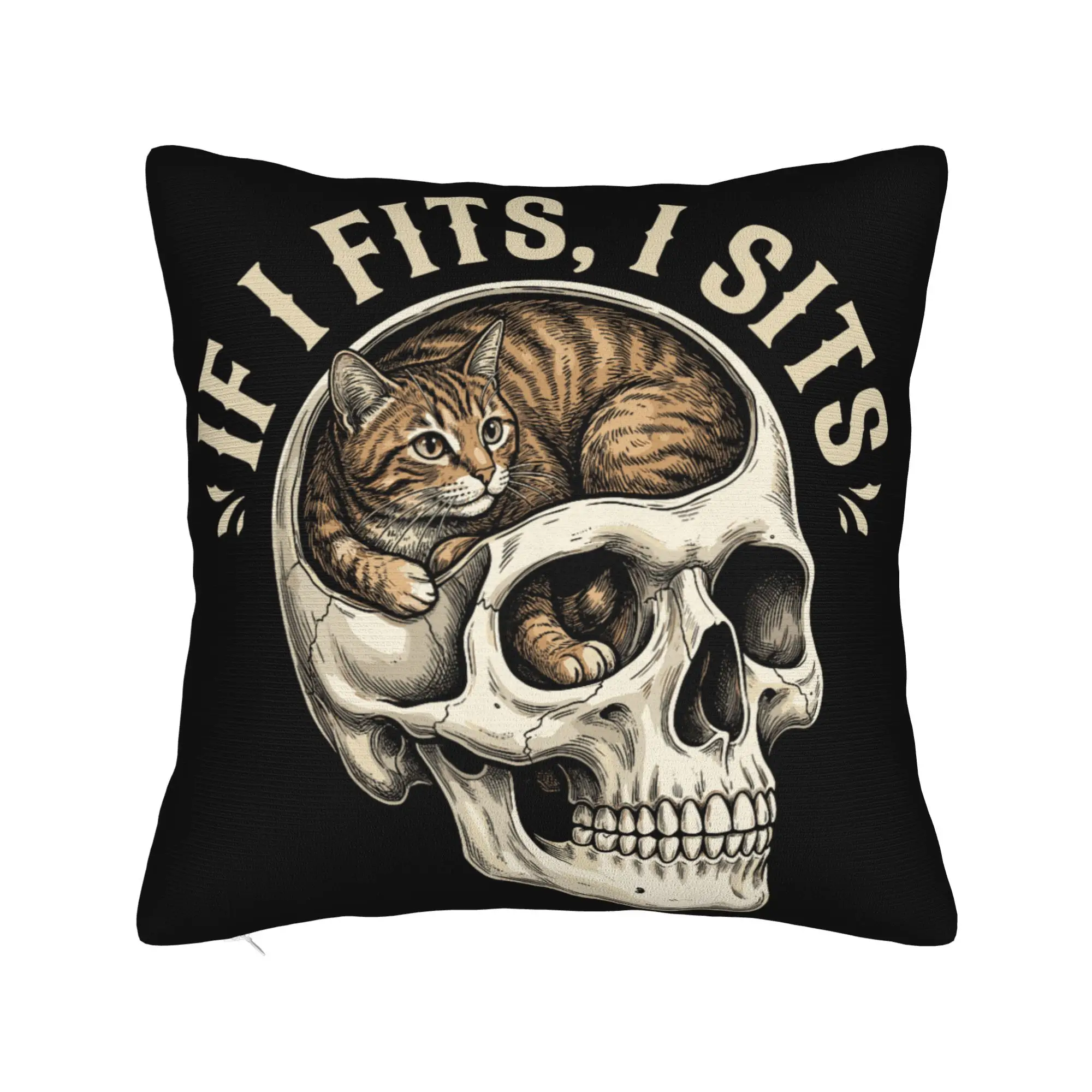 Pillow Cover If It Fits I Sit Black Cat Skull Gothic Dark Humor  Retro Trendy Pillow Case For Sofa Home Decoration Pillowcases