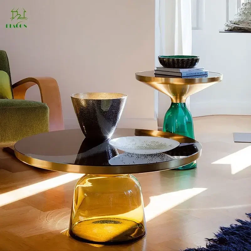 Nordic Living Room Coffee Table Tempered Glass Bell Coffee Tables Creative Round Bedroom Bedside Tables Leisure Coffee Tables
