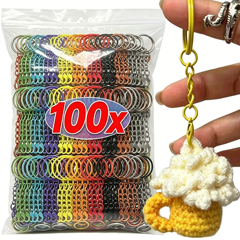 25mm Colorful Keyrings with Chains Lobster Clasps for Hand DIY Jewelry Making Keychain Connector Hooks Bags Holder Supplies