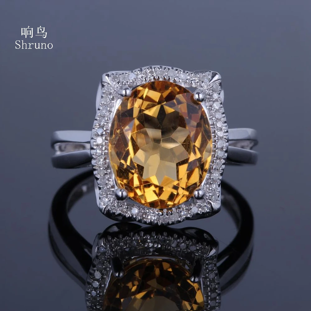 

Shruno Solid14K AU585 White Gold Oval Cut 10x12mm Natural Citrine Diamonds Engagement Ring For Women Diamond Luxury Wedding Band