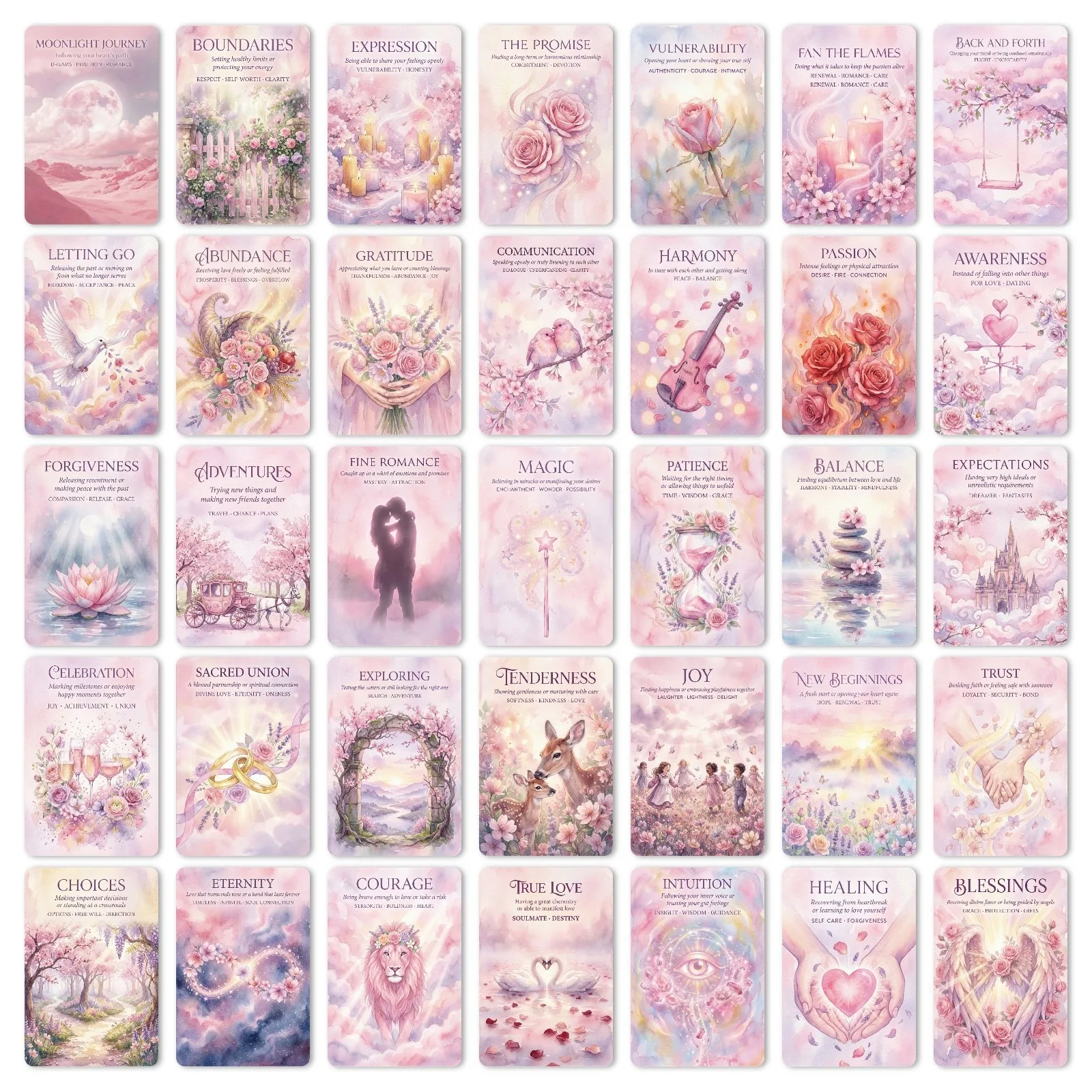 36pcs Pink Warm Oracle Card Reflection on Personal Growth Text Card Suitable for Collection and Gift
