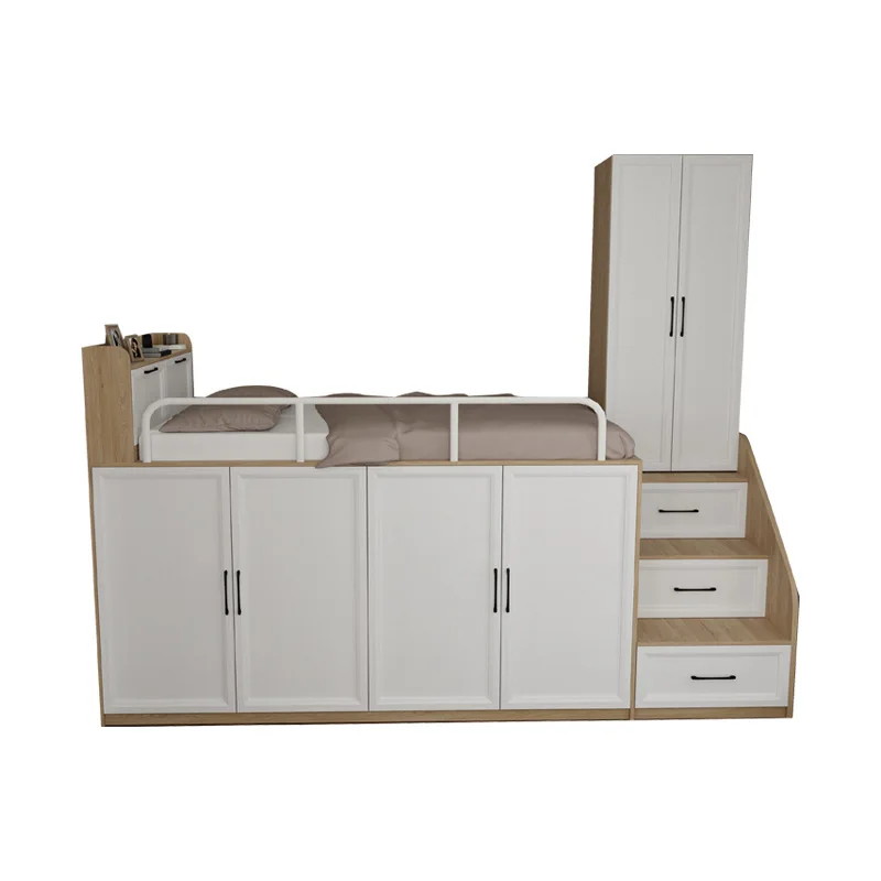 Nordic solid wood multi-functional combination small apartment children's half-height bed