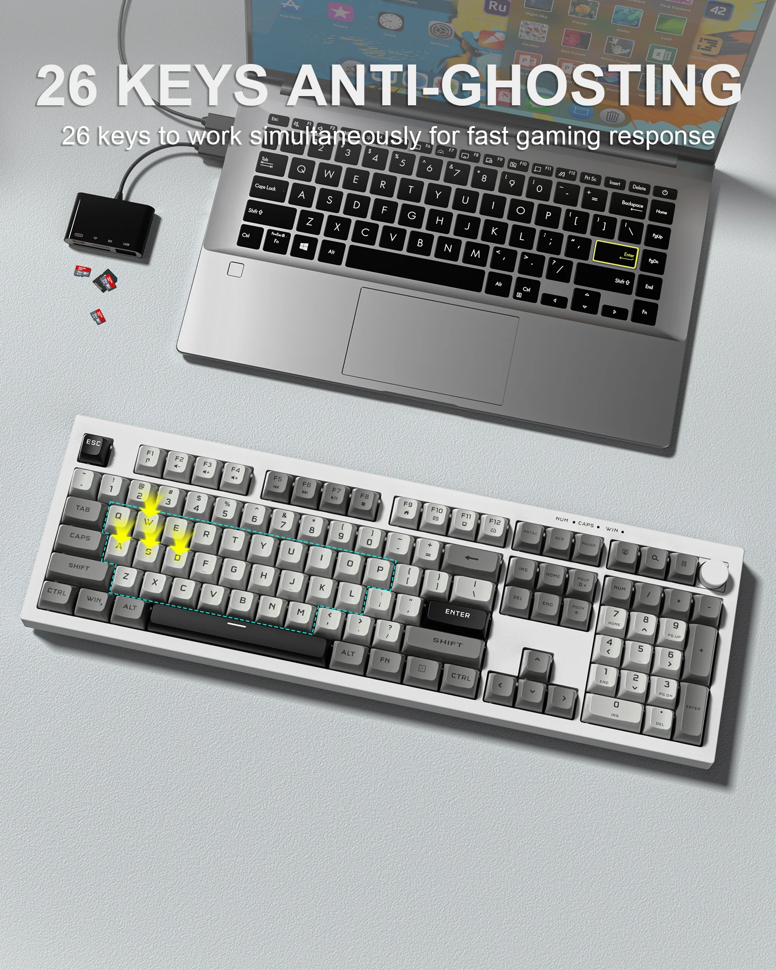 

Womier Wired Membrane Silent Keyboard DK105 RGB Gaming Keyboard with Knob