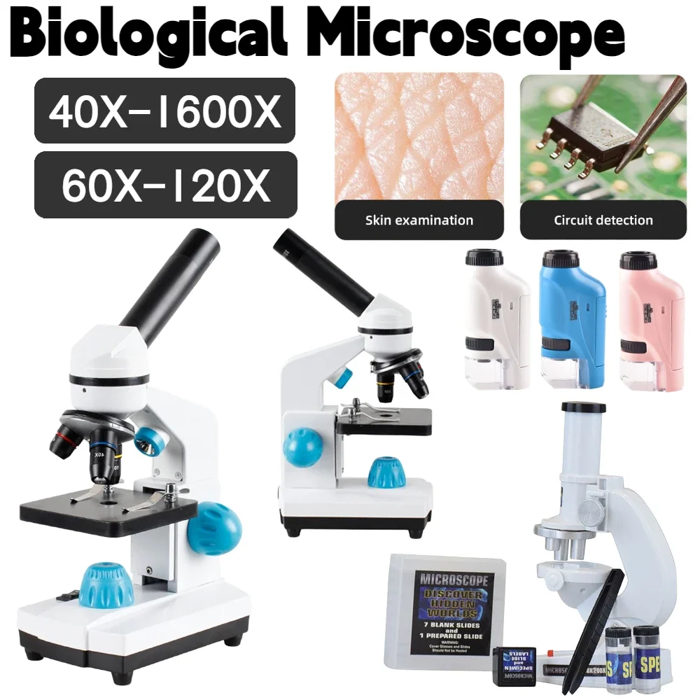 1600X Biological Microscope Professional Science Microscope Dual Lighting Magnifying Glasse Pocket Microscope Magnifier for Kid